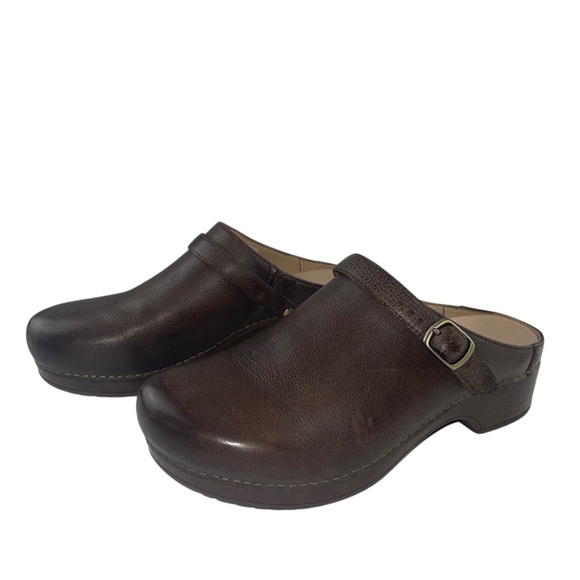 Dansko | Womens Berry Brown Milled Burnished Leather Slip-On Mules Clogs Sz. 40 - Picture 1 of 11